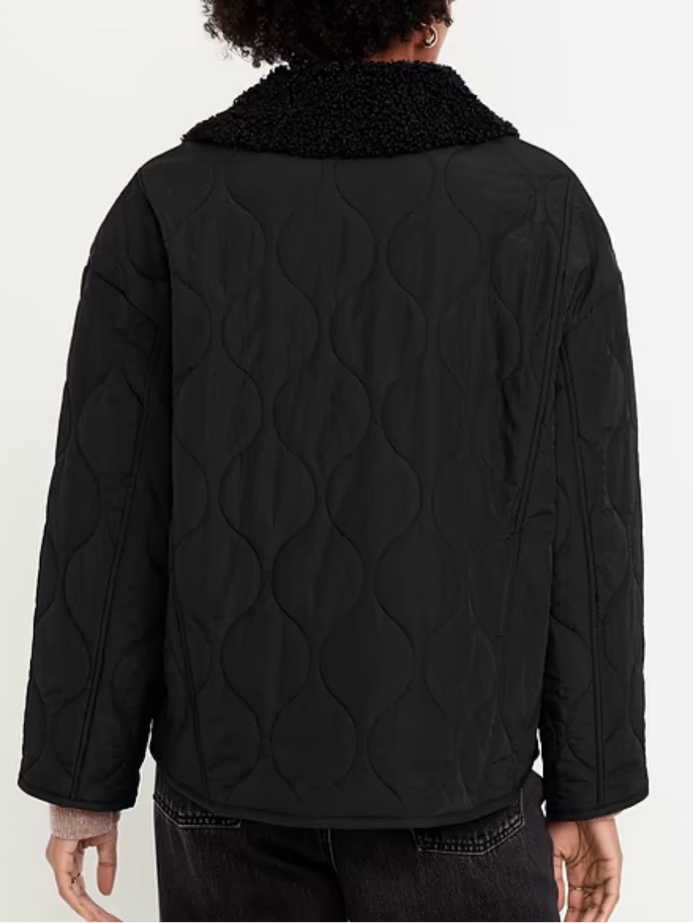 Old Navy Black Sherpa Collar Quilted Nylon Jacket Size Large - Picture 2 of 13